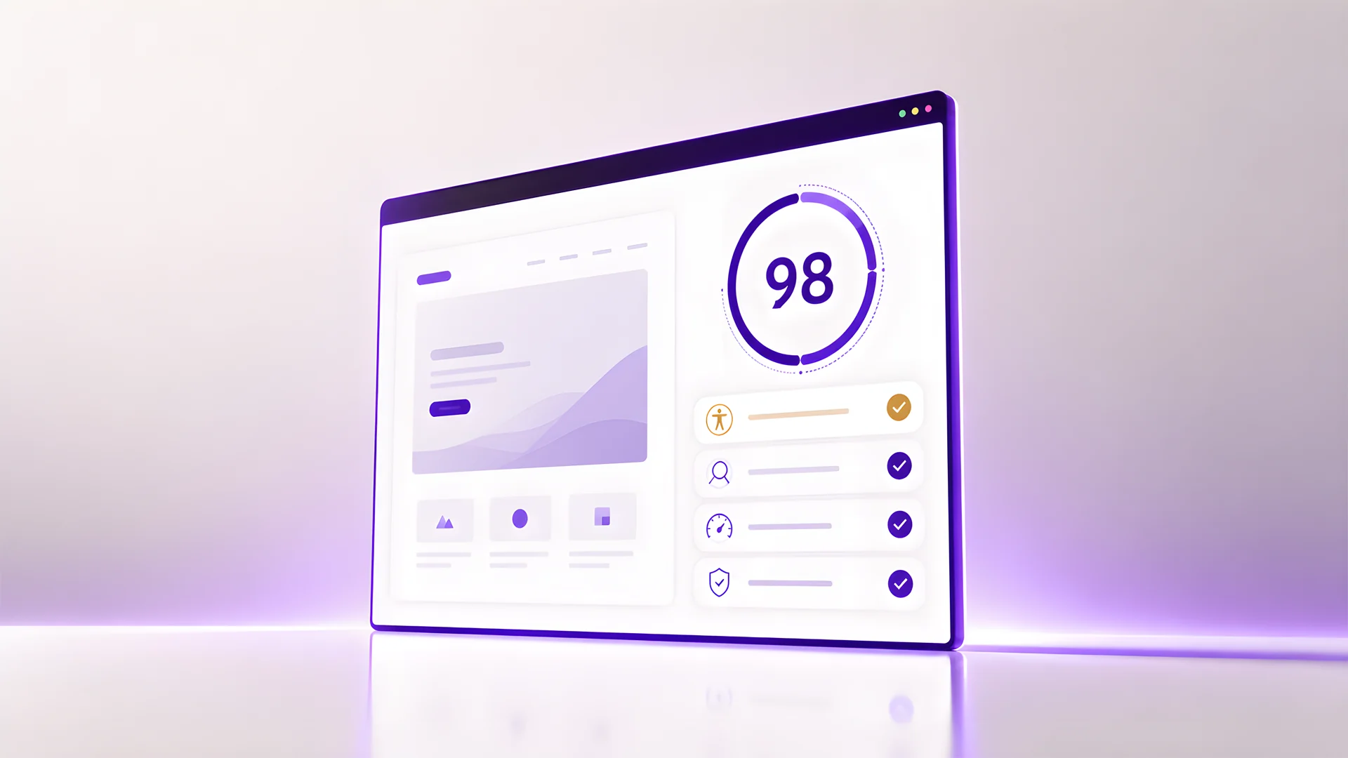 Un sitio web creado por Valorous con una puntuación de 98, con accesibilidad, audiencia, rendimiento y seguridad, todo aprobado